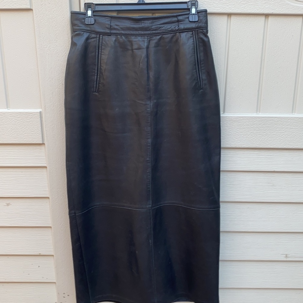 Fritala black soft lamb leather high waist skirt